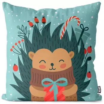 VOID Merry Christmas Hedgehog Animal Чехлы для подушек Полиэстер Водонепроницаемая подушка для улицы и дома Размер: 60 x 60 см