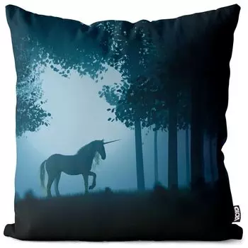VOID Мифический Единорог Волшебный лес Чехол на подушку Полиэстер Водонепроницаемая подушка для улицы и дома Размер: 80 x 80 см
