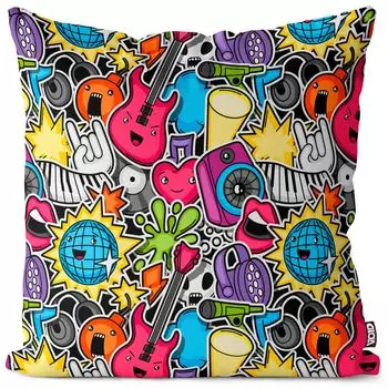 VOID Музыка Поп-Арт Граффити Художественное произведение Чехлы для подушек Полиэстер Водонепроницаемая подушка для улицы и дома Размер: 80 x 80 см