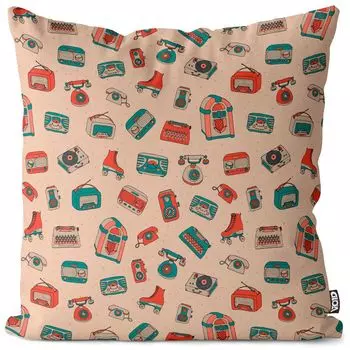 VOID Музыкальный автомат Ретро-узор с рисунком 50-х годов Чехол на подушку Полиэстер Водонепроницаемая подушка для улицы и дома Размер: 80 x 80 см