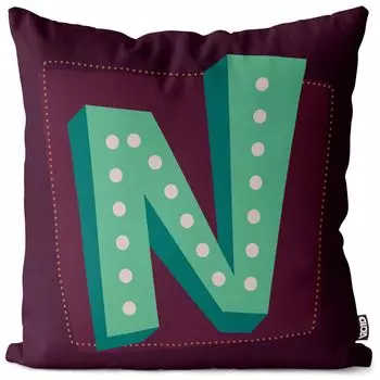 VOID N Буквы Винтажные инициалы Чехол на подушку Полиэстер Водонепроницаемая подушка для улицы и дома Размер: 80 x 80 см