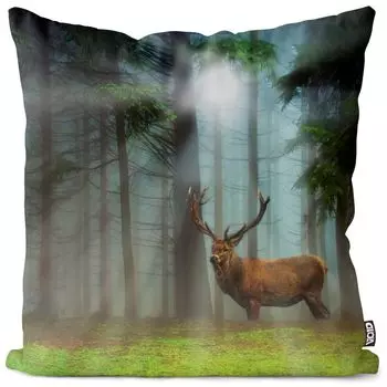 VOID Олень Облако Лес Пейзаж Чехол на подушку Полиэстер Водонепроницаемая подушка для улицы и дома Размер: 60 x 60 см