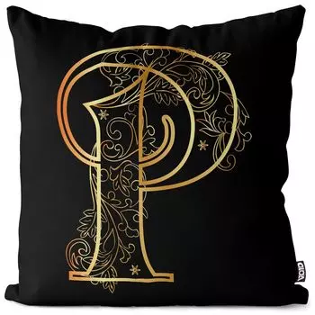 VOID P Буква Цветочный винтажный чехол для подушки Полиэстер Водонепроницаемая подушка для улицы и дома Размер: 80 x 80 см