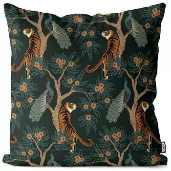 VOID Павлин и тигр Чехол на подушку Полиэстер Водонепроницаемая подушка для улицы и дома Размер: 60 x 60 см