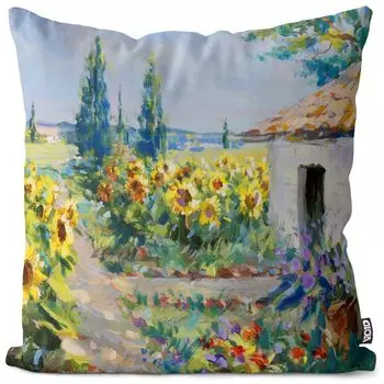 VOID Подсолнечник Ферма Чехол на подушку Полиэстер Водонепроницаемая уличная подушка для дома Размер: 60 x 60 см