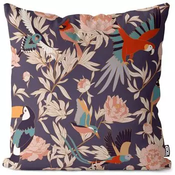 VOID Попугаи Пионы Чехол на подушку Полиэстер Водонепроницаемая подушка для улицы и дома Размер: 60 x 60 см