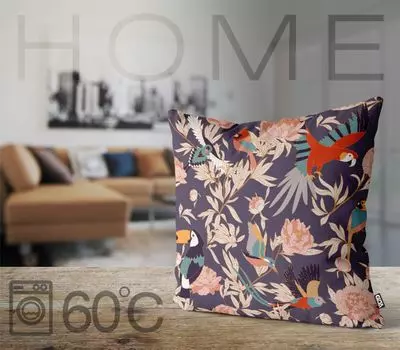 VOID Попугаи Пионы Чехол на подушку Полиэстер Водонепроницаемая подушка для улицы и дома Размер: 80 x 80 см