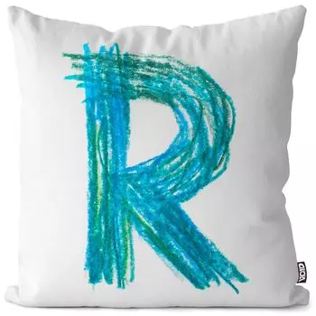 VOID R Буква Название Цветной карандаш Чехол Полиэстер Водонепроницаемая подушка для улицы и дома Размер: 80 x 80 см