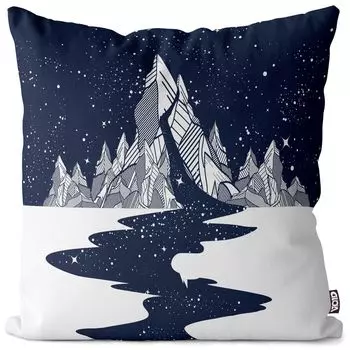 VOID Река Пейзаж Горы Луна Чехол на подушку Полиэстер Водонепроницаемая подушка для улицы и дома Размер: 80 x 80 см