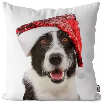 VOID Рождественские собаки Собаки Санта-Клаус Чехол на подушку из полиэстера Водонепроницаемая подушка для улицы и дома Размер: 60 x 60 см