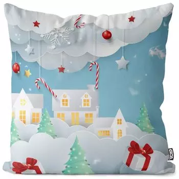 VOID Рождественский город Зимний чехол для подушки Полиэстер Водонепроницаемая подушка для улицы и дома Размер: 60 x 60 см