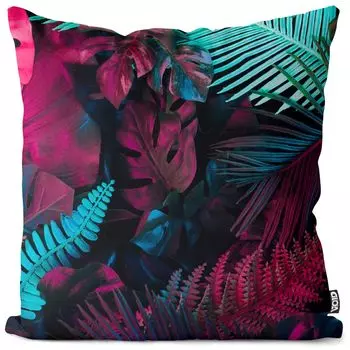 VOID Розовые бирюзовые пальмы Чехол на подушку Полиэстер Водонепроницаемая подушка для улицы и дома Размер: 60 x 60 см, мультиколор
