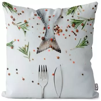 VOID Рыба Столовые приборы Еда Сырая наволочка Полиэстер Водонепроницаемая подушка для улицы и дома Размер: 60 x 60 см