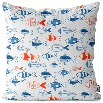 VOID School of Fish Синий Красный Чехол на подушку Полиэстер Водонепроницаемая подушка для улицы и дома Размер: 80 x 80 см