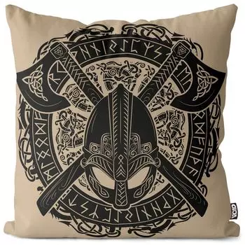 VOID Шлем викинга Герб Чехол на подушку Полиэстер Водонепроницаемая подушка для улицы и дома Размер: 80 x 80 см