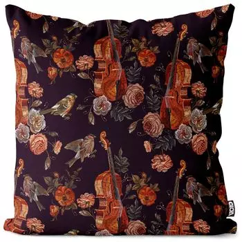 VOID Скрипка Роза Птицы Чехол на подушку Полиэстер Водонепроницаемая подушка для улицы и дома Размер: 60 x 60 см