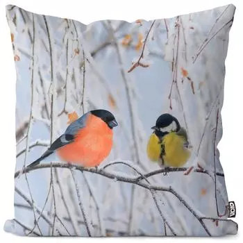 VOID Снегирь Blue Tit Bird Чехлы для подушек Полиэстер Водонепроницаемая подушка для улицы и дома Размер: 80 x 80 см