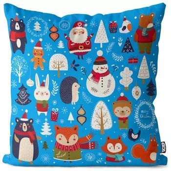 VOID Снеговик Медведь Синий Чехол на подушку Полиэстер Водонепроницаемая подушка для улицы и дома Размер: 80 x 80 см