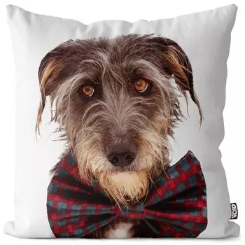 VOID Собака Галстук-бабочка Рождественский чехол для подушки Полиэстер Водонепроницаемая подушка для улицы и дома Размер: 80 x 80 см