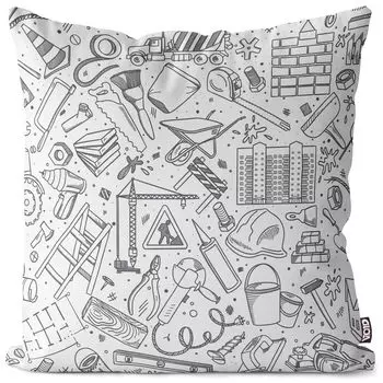 VOID Строительная площадка, детская графика, чехол для подушки, чехол для подушки, полиэстер, водонепроницаемый, для улицы, в помещении, размер подушки: 80 x 80 см
