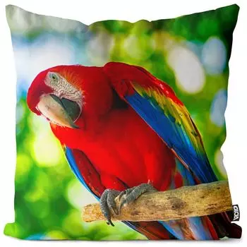 VOID Светло-красный чехол с попугаем ара, полиэстер, водонепроницаемая подушка для улицы и дома. Размер: 60 x 60 см.