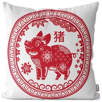 VOID Свинья Знак зодиака Чехол на подушку Полиэстер Водонепроницаемая подушка для улицы и дома Размер: 80 x 80 см