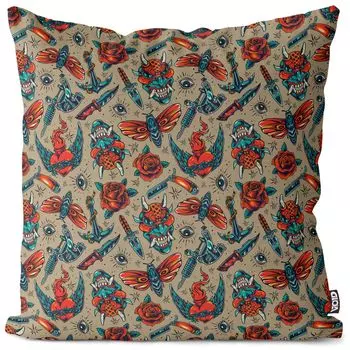 VOID Tattoo Devil Roses Чехлы для подушек Полиэстер Водонепроницаемая подушка для улицы и дома Размер: 80 x 80 см