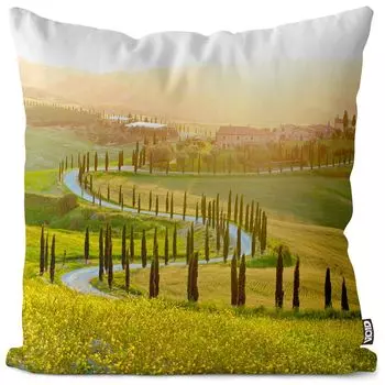 VOID Тоскана Горная дорога Италия Чехол на подушку Полиэстер Водонепроницаемая подушка для улицы и дома Размер: 60 x 60 см