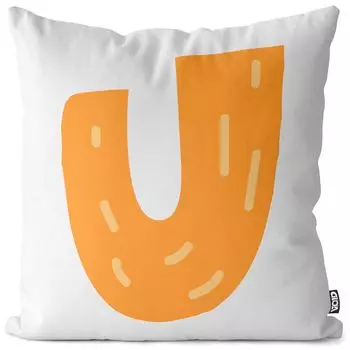 VOID U. Буква алфавита. Имя. Чехол на подушку. Полиэстер. Водонепроницаемая подушка для улицы и дома. Размер: 60 x 60 см.