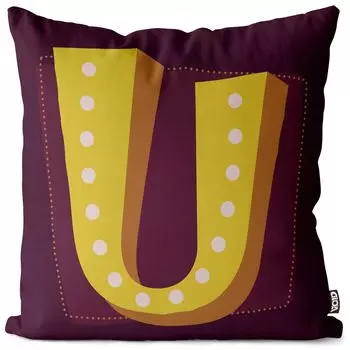 VOID U буквы винтажные инициалы чехол на подушку чехол на подушку из полиэстера водонепроницаемый для улицы и дома, размер подушки: 60 x 60 см