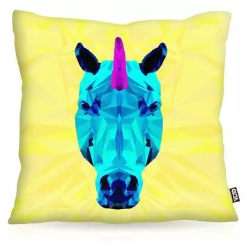 VOID Unicorn Polygon Чехол для подушки с единорогом Чехол для подушки Уличная домашняя подушка с изображением животных, Размер подушки: 60 x 60 см, Цвет подушки: Желтый