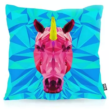 VOID Unicorn Polygon Чехол для подушки с единорогом Чехол для подушки Уличная домашняя подушка с животными, Размер подушки: 80 x 80 см, Цвет подушки: Синий
