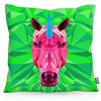 VOID Unicorn Polygon Чехол для подушки с единорогом Чехол для подушки Уличная домашняя подушка с животными, Размер подушки: 60 x 60 см, Цвет подушки: Зеленый