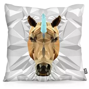 VOID Unicorn Polygon Чехол для подушки с единорогом Чехол для подушки Уличная домашняя подушка с изображением животных, Размер подушки: 60 x 60 см, Цвет подушки: Серый