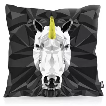 VOID Unicorn Polygon Чехол для подушки с единорогом Чехол для подушки Уличная домашняя подушка с животными, Размер подушки: 60 x 60 см, Цвет подушки: Черный