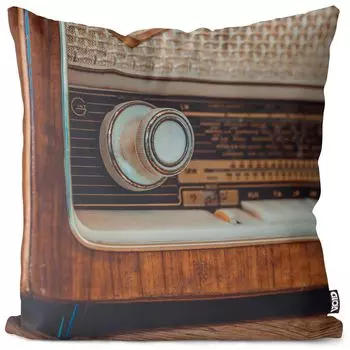 VOID Винтаж Радио Дерево Ретро Чехол на подушку Полиэстер Водонепроницаемая подушка для улицы и дома Размер: 80 x 80 см