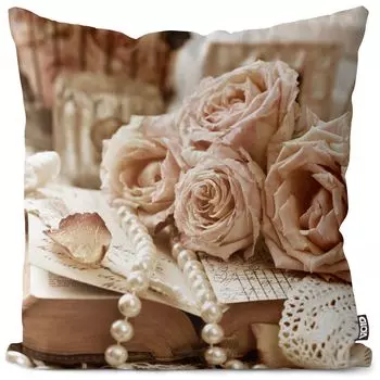 VOID Винтажные цветы Книги Чехлы для подушек Чехлы для подушек Полиэстер Водонепроницаемая подушка для улицы и дома Размер: 80 x 80 см