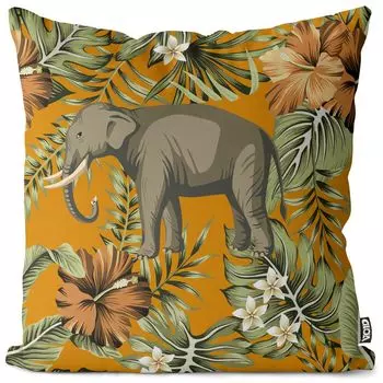 VOID Винтажный чехол для подушки со слоном, джунглями, пальмами, полиэстер, водонепроницаемая подушка для улицы и дома. Размер: 60 x 60 см.