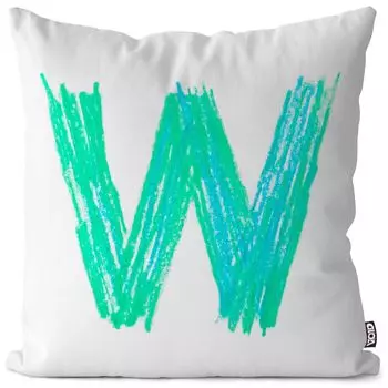 VOID W с буквенным названием, цветной карандаш, чехол для подушки, чехол для подушки, полиэстер, водонепроницаемый, для улицы, в помещении, размер подушки: 80 x 80 см
