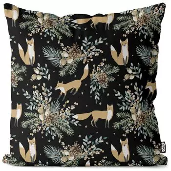 VOID Winter Fox Черный чехол для подушки Чехол для подушки Полиэстер Водонепроницаемая подушка для улицы и дома Размер: 80 x 80 см