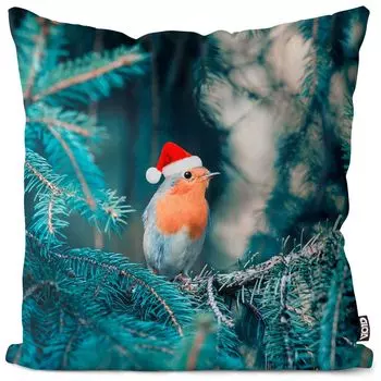 VOID Забавная птица Санта-Клаус Зимний чехол для подушки Полиэстер Водонепроницаемая подушка для улицы и дома Размер: 80 x 80 см