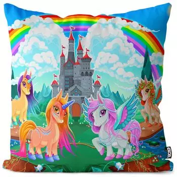 VOID Замок единорогов Чехол на подушку Полиэстер Водонепроницаемая подушка для улицы и дома Размер: 60 x 60 см