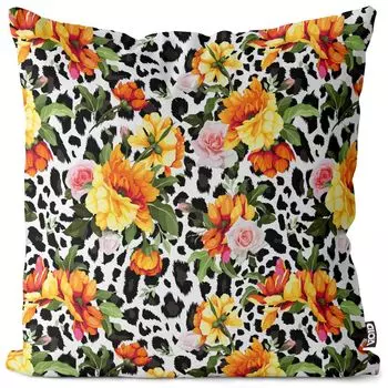 VOID Желтые пионы с принтом Льва Чехол на подушку Полиэстер Водонепроницаемая подушка для улицы и дома Размер: 60 x 60 см