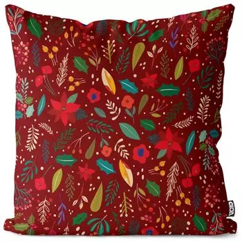 VOID Зимние цветы Листья Красный чехол для подушки Полиэстер Водонепроницаемая подушка для улицы и дома Размер: 80 x 80 см