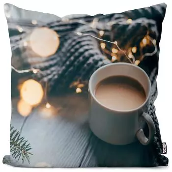 VOID Зимний кофе Рождественский чехол для подушки Полиэстер Водонепроницаемая подушка для улицы и дома Размер: 80 x 80 см