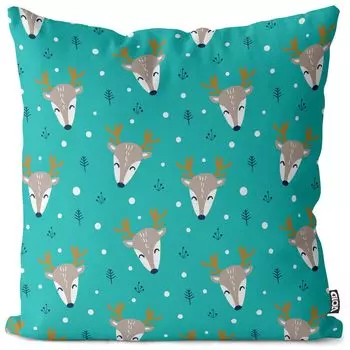 VOID Зимний олень, бирюзовыйовый чехол для подушки, чехол из полиэстера, водонепроницаемый, для улицы и дома, размер подушки: 80 x 80 см