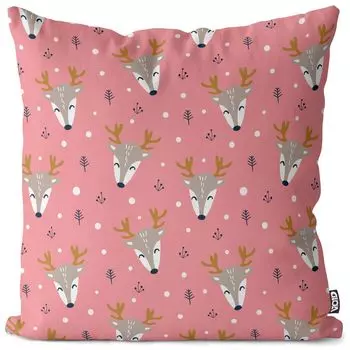 VOID Зимний олень розовый чехол на подушку, чехол из полиэстера, водонепроницаемый, для улицы и дома, размер подушки: 80 x 80 см