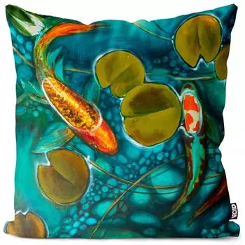 VOID Золотая рыбка, озеро, пруд, наволочка, полиэстер, водонепроницаемая подушка для улицы и дома. Размер: 60 x 60 см.