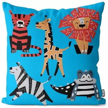 VOID зоопарк животные синий чехол на подушку чехол из полиэстера водонепроницаемый для улицы в помещении, размер подушки: 80 x 80 см
