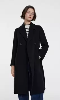 Войлочное пальто с поясом Stradivarius, черный